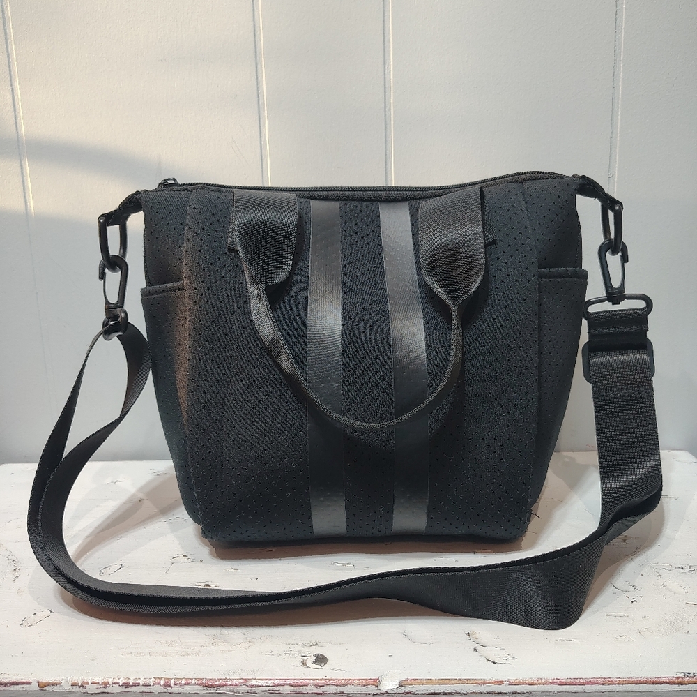 Black‎ Neoprene Tote Bag with Crossbody Strap – Lightweight Water-Resistant